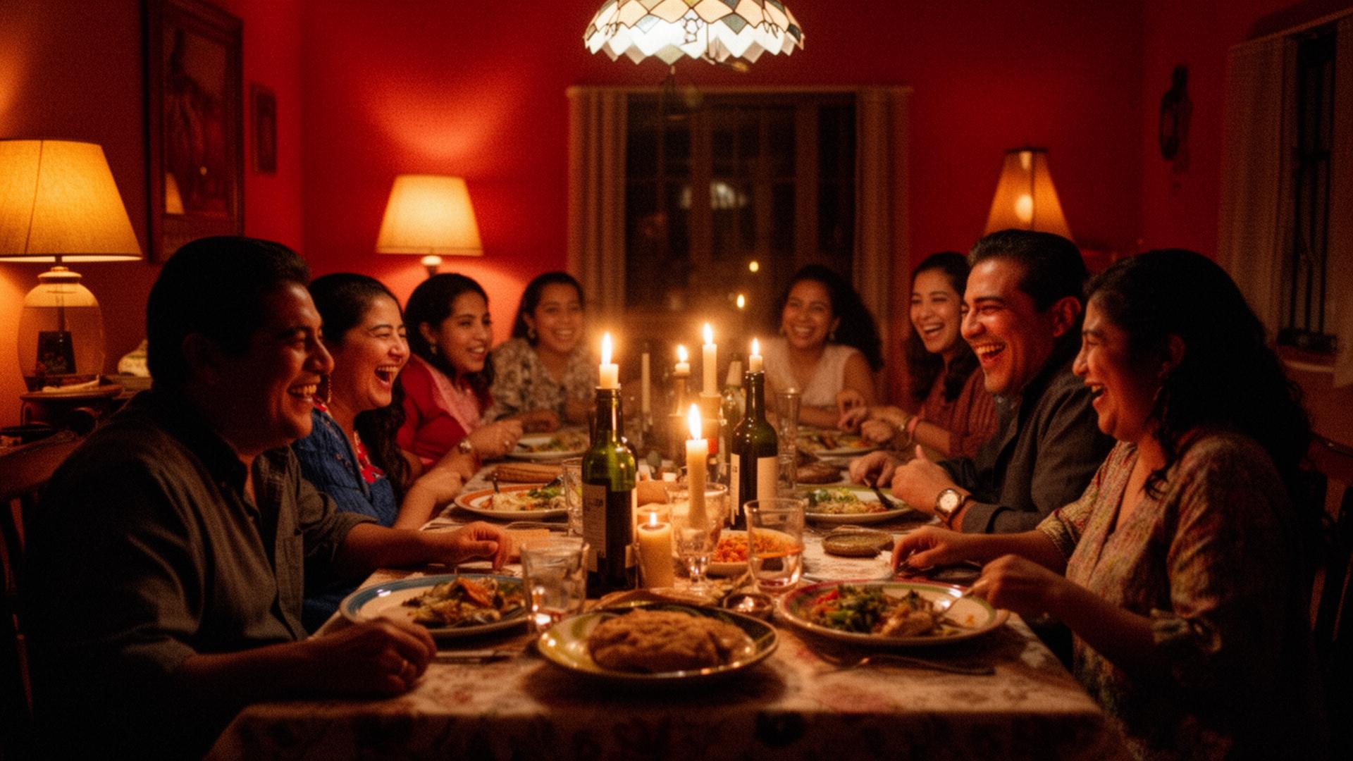 Familia compartiendo una cena en casa